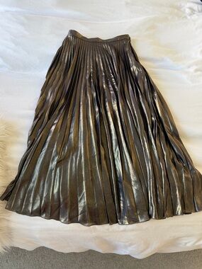 Vintage Topshop Pleated Metallic Midi Skirt Gradient Gold Size US 2 EU 34